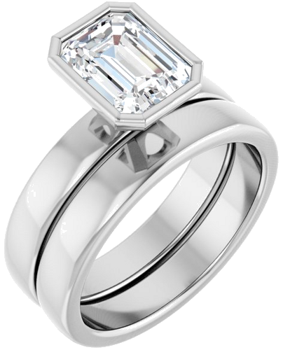 Sužadėtuvių Žiedas „Bezel-Set Solitaire“ 14k white gold Emerald 8mm x 6mm (6)