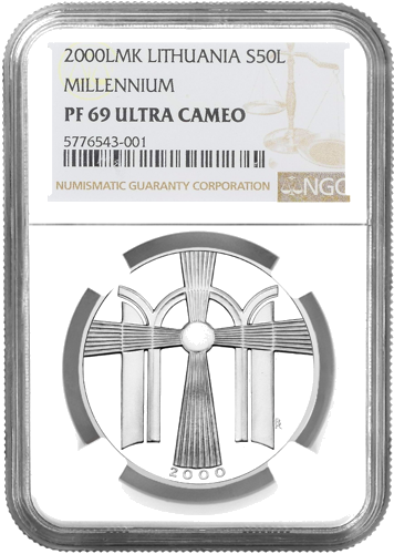 2000 The New Millennium Lithuania 50 Litas Silver Coin PF 69 ULTRA CAMEO (1)