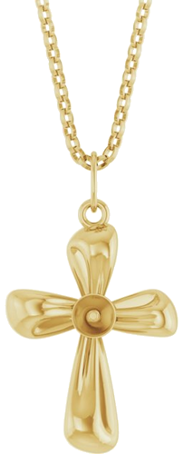14K Yellow Cross 16-18  Necklace Mounting for 4 mm Pearl (1)
