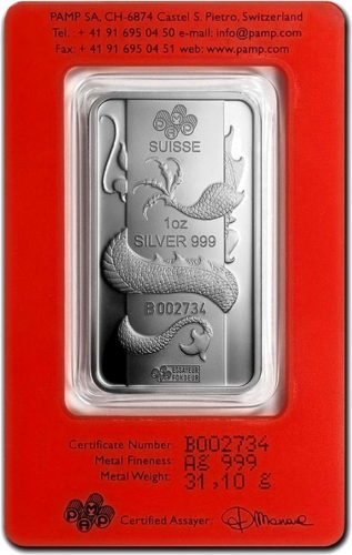 1 oz Серебряный слиток Год Дракона 2012 PAMP (2)