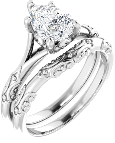 Sužadėtuvių Žiedas „Solitaire Sculptural“ 10k white gold Pear 8mm x 6mm (6)