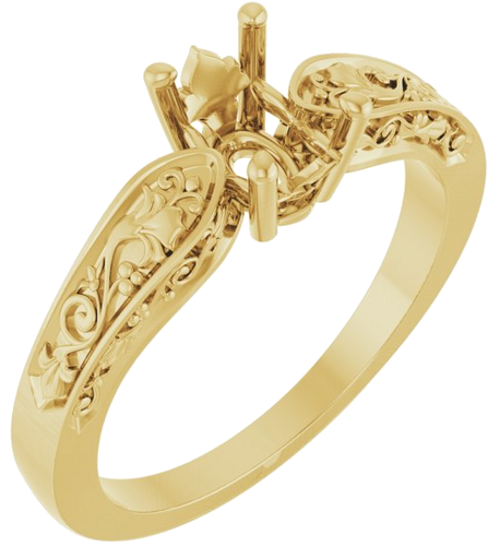 Sužadėtuvių Žiedas „Solitaire Floral“ 14k yellow gold Oval 7mm x 5mm (1)