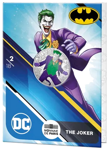 DC Comics 10 eurų THE JOKER 2025 Prancūzijos sidabrinė moneta BU kortelėje (4)
