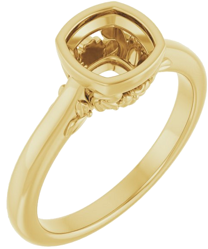 10K Yellow 6 mm Cushion Solitaire Engagement Ring Mounting (1)