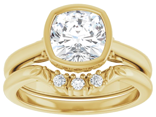 Sužadėtuvių Žiedas „Bezel-Set“ 14k yellow gold Cushion 7mm (8)