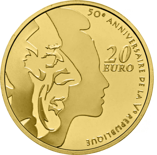 20 евро 50 лет Республике 2008 Франция золотая монета (1)