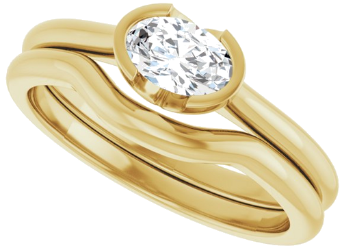 Sužadėtuvių Žiedas „Half Bezel Solitaire“ 585 Geltonojo Aukso Oval 6mm x 4mm (10)