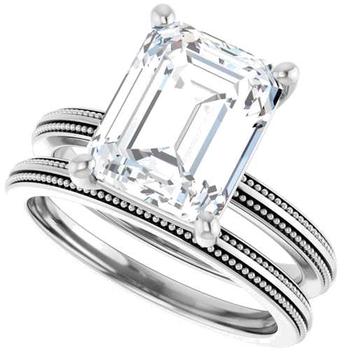 Sužadėtuvių Žiedas „Solitaire Milgrain“ 14k white gold Emerald 10mm x 8mm (10)