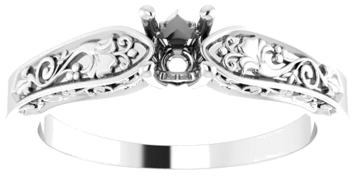 14K White 4.1 mm Round Floral Solitaire Engagement Ring Mounting (3)