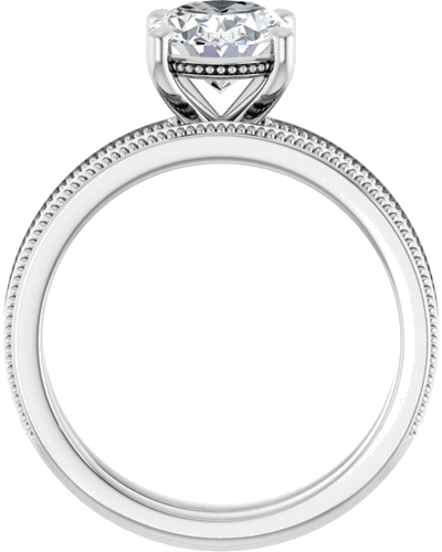 Sužadėtuvių Žiedas „Solitaire Milgrain“ 14k white gold Oval 9mm x 7mm (7)