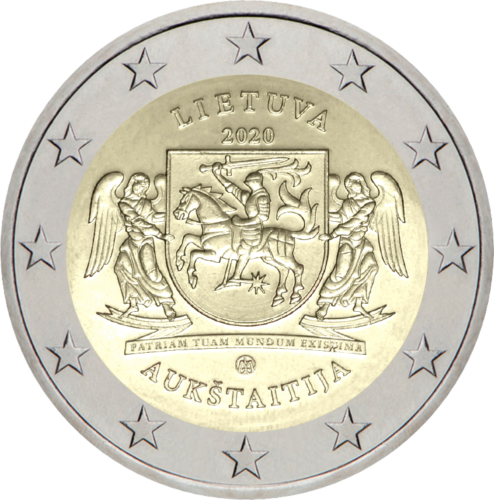 2020 Литва Aukštaitija Монета с номинал 2 евро върху карта (2)