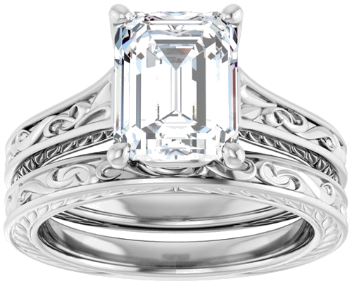Sužadėtuvių Žiedas „Solitaire Scroll“ 950 Platinos Emerald 9mm x 7mm (8)