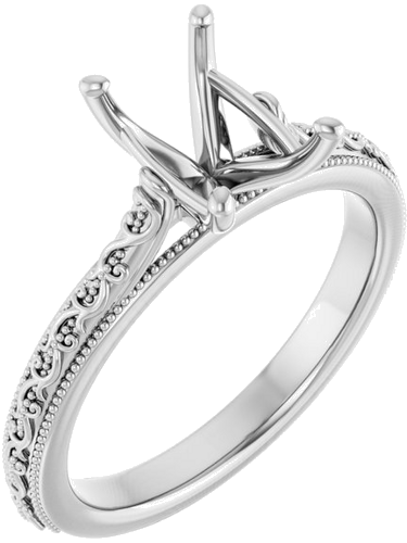 14K White  8x6 mm Emerald Solitaire Engagement Ring Mounting (1)