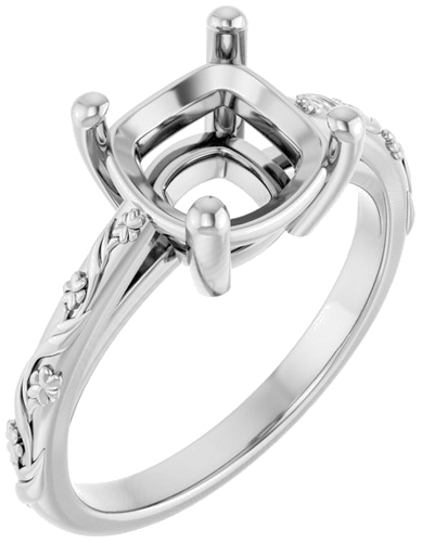 Sužadėtuvių Žiedas „Solitaire“ 14k white gold Cushion 8mm (1)