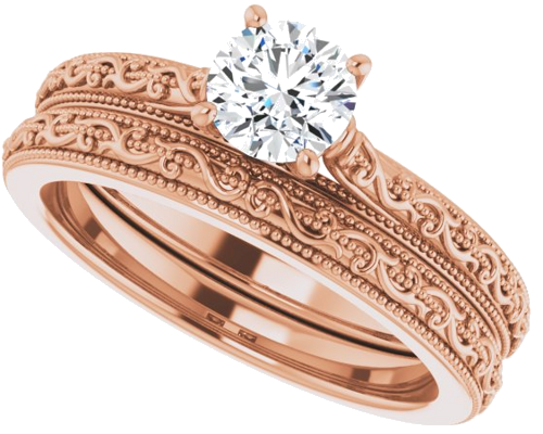 Sužadėtuvių Žiedas „Solitaire“ 585 Rožinis Aukso Round 5.2mm (10)