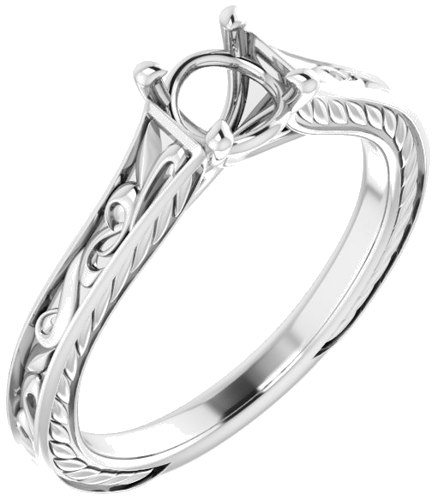 Sužadėtuvių Žiedas „Solitaire Scroll“ 14k white gold Round 5.2mm (1)