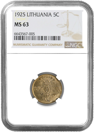 1925 Литва 5 сантима монета NGC MS 63 (1)