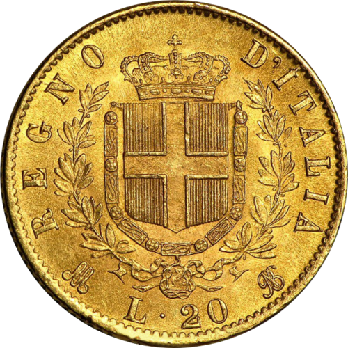 20 liru zelta monēta Vittorio Emanuele II, Itālijas Karaliste (2)