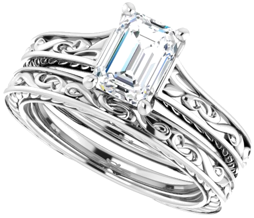 Sužadėtuvių Žiedas „Scroll Solitaire“ 585 Baltojo Aukso Emerald 7mm x 5mm (10)