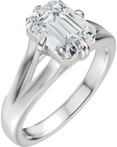 Sužadėtuvių Žiedas „Claw-Prong Split Shank Solitaire“ 14k white gold Emerald 9mm x 7mm (1)