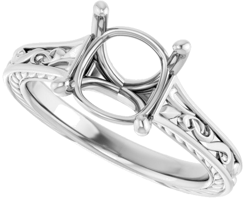 Sužadėtuvių Žiedas „Solitaire Scroll“ 14k white gold Cushion 8mm (5)