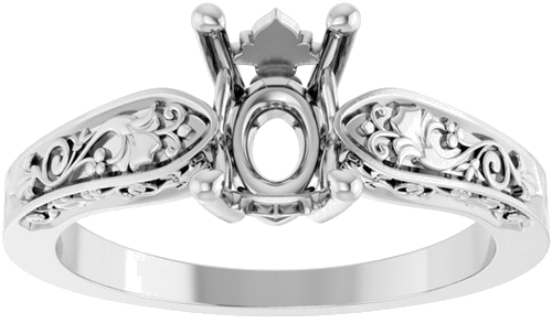 Sužadėtuvių Žiedas „Solitaire Floral“ 14k white gold Oval 8mm x 6mm (3)