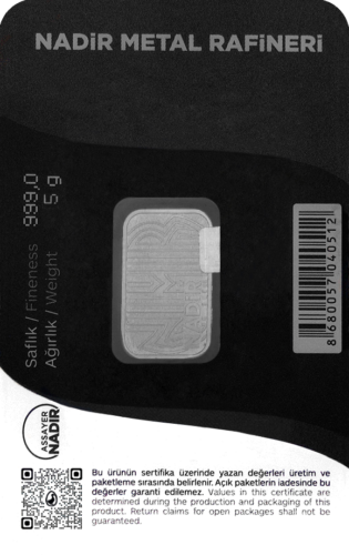5 г Серебряный слиток .999 Nadir Metal Rafineri (2)