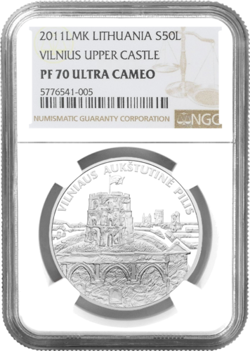 2011 Lithuania Vilnius Upper Castle 50 litas silver coin PF 70 ULTRA CAMEO (1)