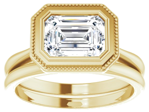 Sužadėtuvių Žiedas „Bezel-Set Solitaire Milgrain“ 14k yellow gold Emerald 8mm x 6mm (8)