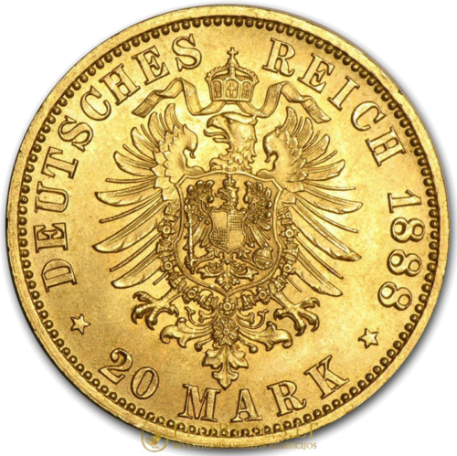 20 Markių auksinė moneta Friedrich III (1888) Vokietijos imperija (2)