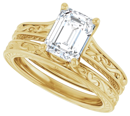 Sužadėtuvių Žiedas „Solitaire Scroll“ 14k yellow gold Emerald 8mm x 6mm (10)