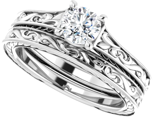 Sužadėtuvių Žiedas „Solitaire Scroll“ 14k white gold Round 5.2mm (10)