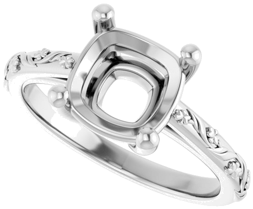 Sužadėtuvių Žiedas „Solitaire“ 14k white gold Cushion 8mm (5)