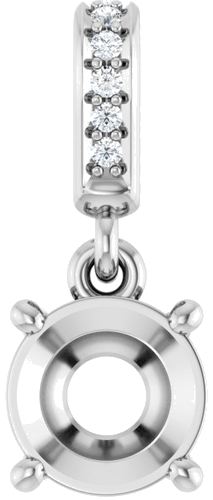 14K White 6.5 mm Round .03 CTW Natural Diamond Semi-Set Pendant (1)