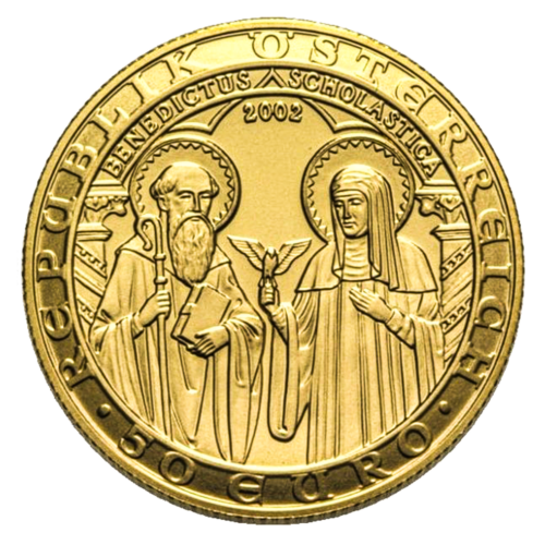 50 Eurų Šv. Benediktas ir Šv. Scholastika 2002 Austrija Auksinė moneta (1)