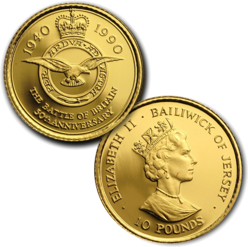 1990 Didžioji Britanija Britanijos mūšio 50 - mečio auksinių monetų rinkinys (7)