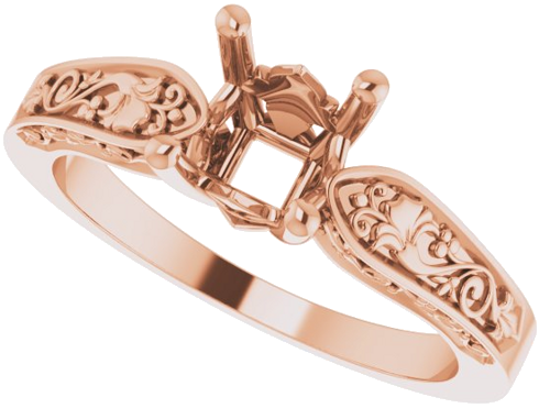 Sužadėtuvių Žiedas „Solitaire Floral“ 14k rose gold Asscher 5.5mm (5)