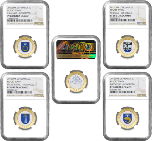 2012 Lietuva Kurorti 2 lati krāsainas jubilejas Proof monētas kartē (1)