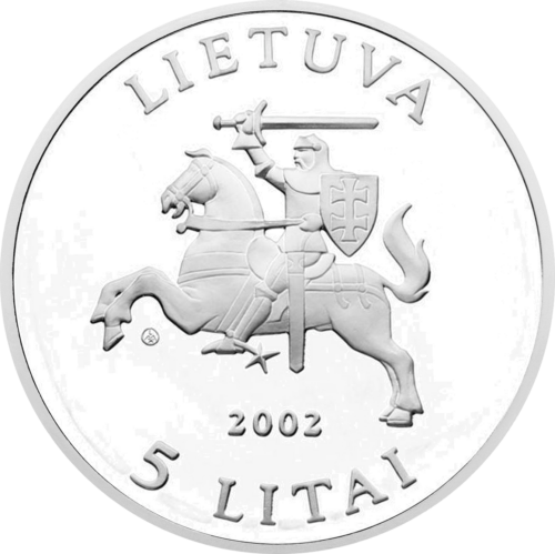 2002 Огнената сова Литва 5 лита сребърна монета (2)