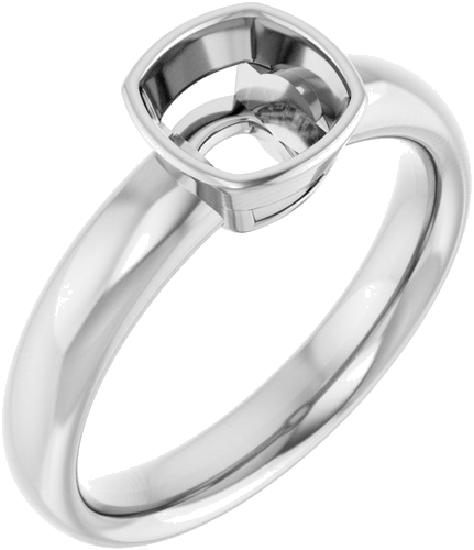 Sužadėtuvių Žiedas „Bezel-Set Solitaire“ 14k white gold Cushion 6mm (1)