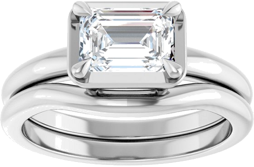 Sužadėtuvių Žiedas „Claw-Prong Solitaire Bezel-Style“ 14k white gold Emerald 7mm x 5mm (8)
