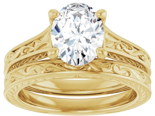 Sužadėtuvių Žiedas „Solitaire Scroll“ 14k yellow gold Oval 9mm x 7mm (8)
