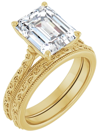 Sužadėtuvių Žiedas „Solitaire Sculptural“ 14k yellow gold Emerald 10mm x 8mm (6)