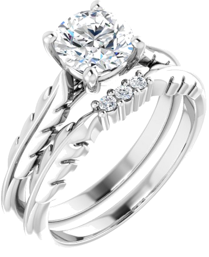Sužadėtuvių Žiedas „Solitaire Leaf“ 14k white gold Round 6.5mm (6)