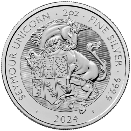 2024 Великобритания Звери Королевы Единорог 2 oz серебряная монета (1)