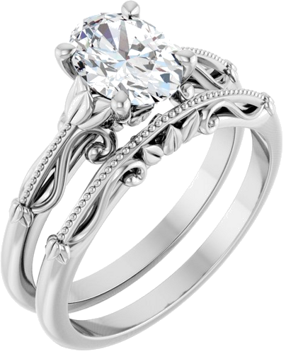 14K White 8x6 mm Oval Sculptural-Inspired Engagement Ring Mounting (6)