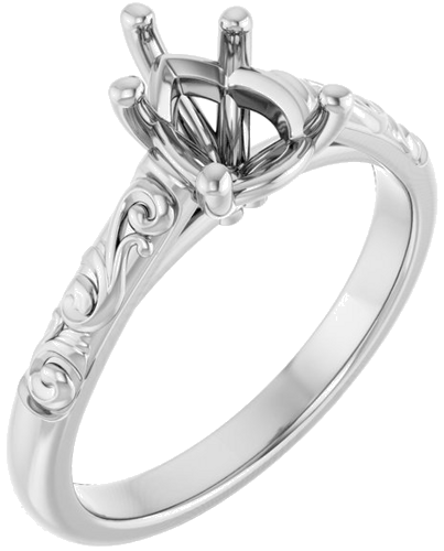14K White 8x6 mm Pear Solitaire Engagement Ring Mounting (1)