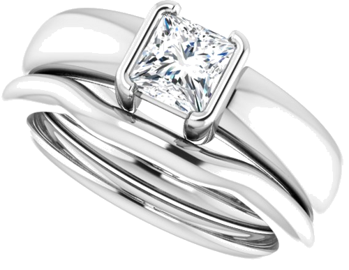 Sužadėtuvių Žiedas „Half-Bezel Solitaire“ 14k white gold Square 5mm (10)