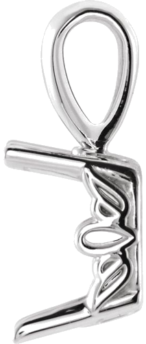 14K White 7x5 mm Emerald Solitaire Scroll Pendant Mounting (2)