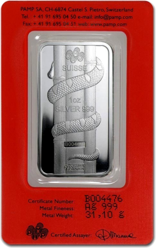 2013 Година на змията 1 унция сребърно кюлче Lunar PAMP (2)